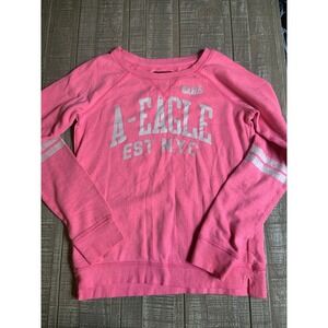 American Eagle Womens Size Small Pink Sweater Y2K NYC White‎ Letters
